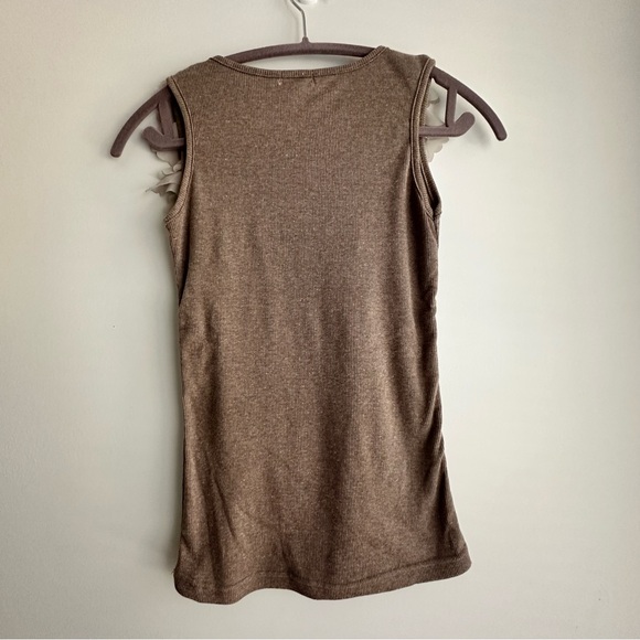 Tiara Elegant Brown Ribbed Tank Top With Ruffle & Beaded Collar - Picture 5 of 9